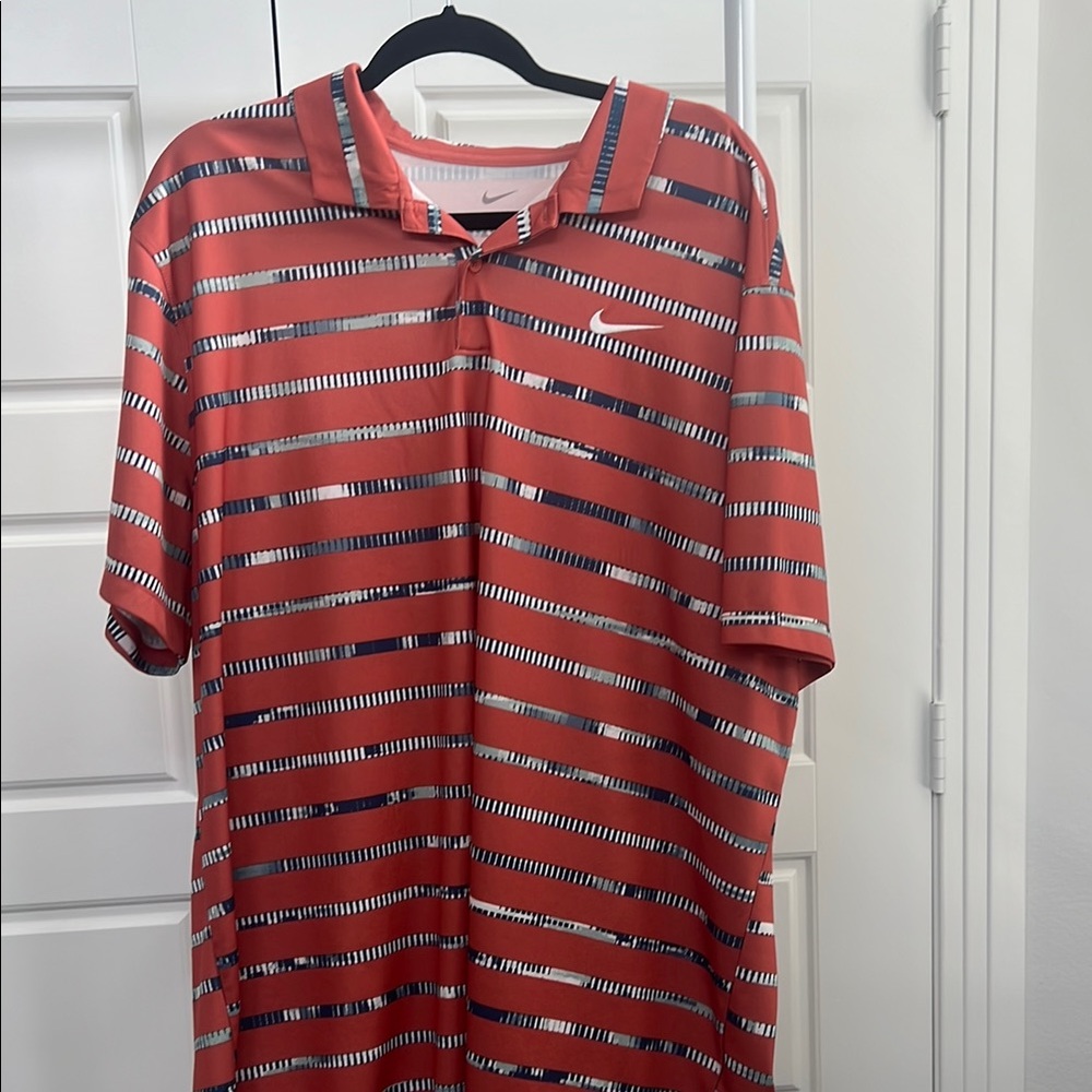 Nike Men's Burnt Orange Striped Polo Shirt